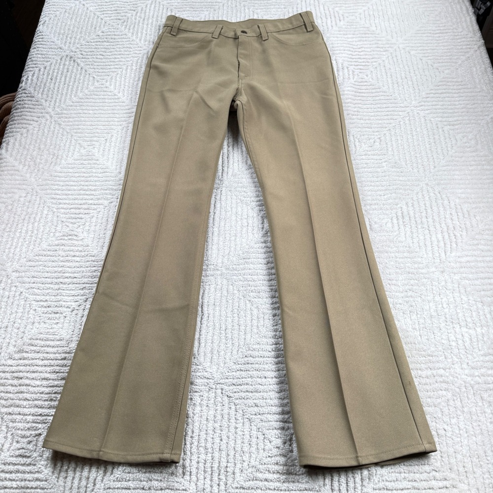 Vintage 70s Levis 517 Sta Prest Trousers Mens 34x33 Tan Bootcut Talon Western